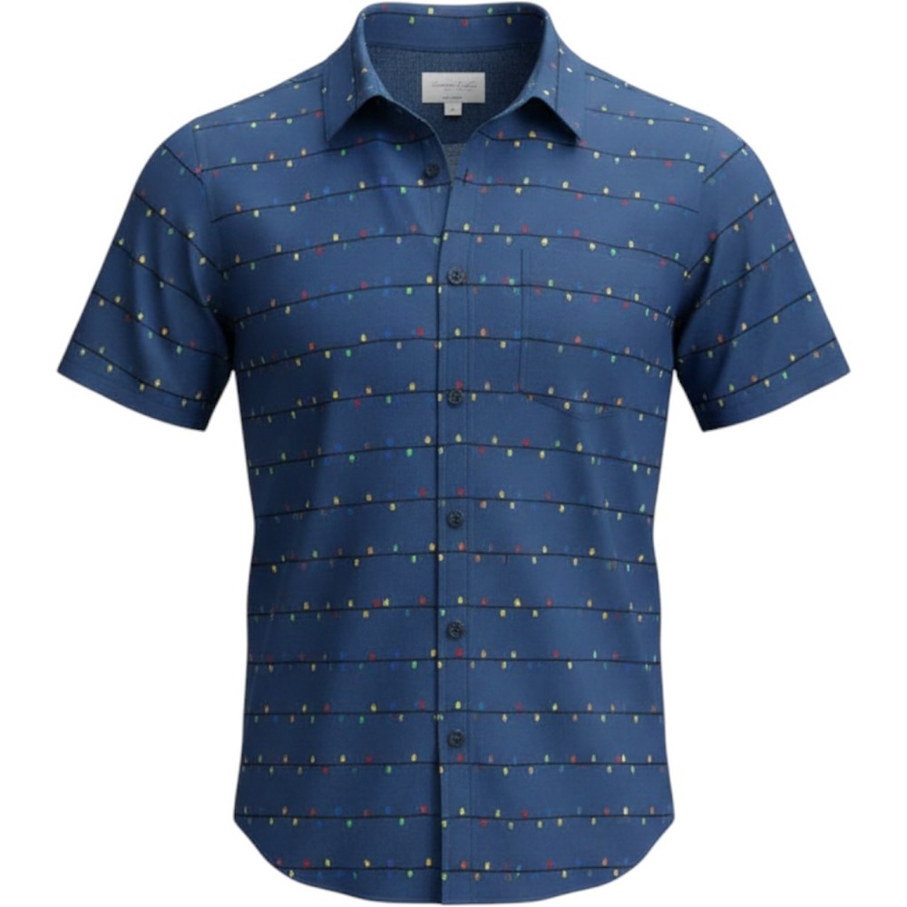Sovereign Code Mens Christmas Light Bulb Print Shirt Navy Blue Small W1964-B